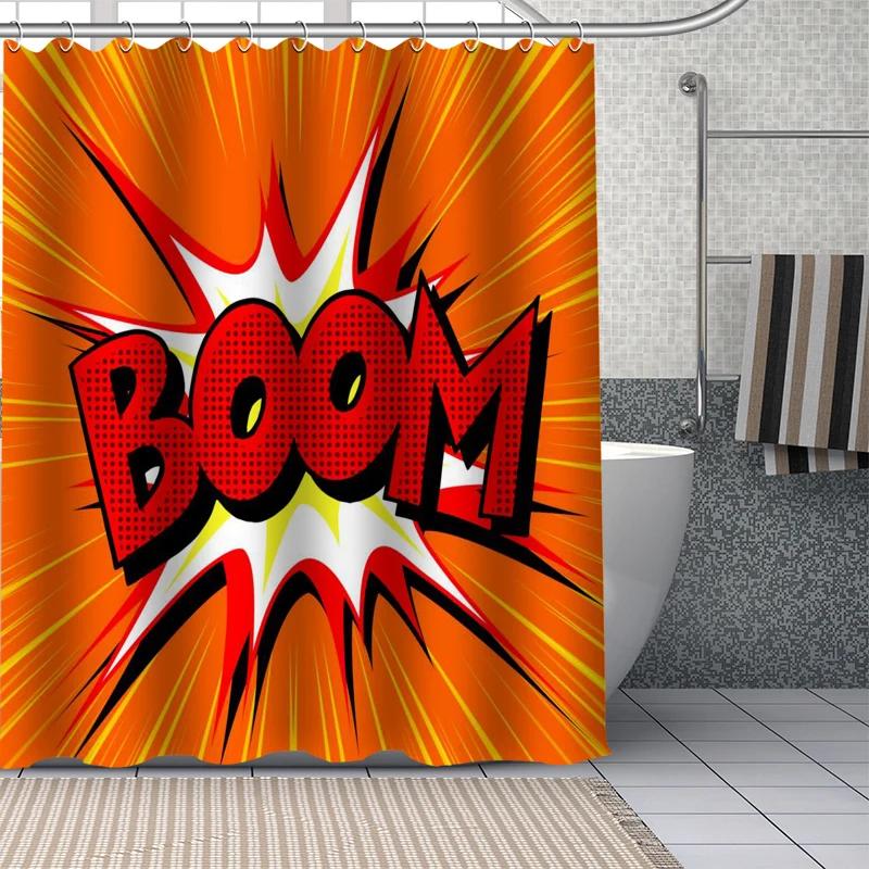 Comic-Pop Art City Explosion Humor Expressions Shower Curtains Bathroom Curtain Fabric Washable Polyester For Bathtub Decor Set