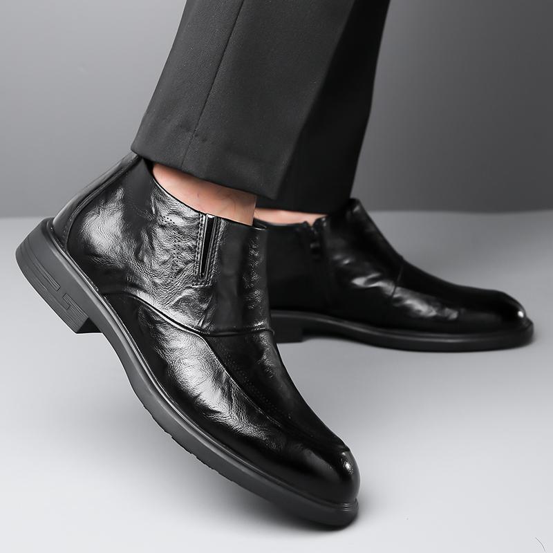Fashion Men's Leather Shoes Chelsea Boots Solid Color British Style Business Dress Shoes Fleece Chelsea Boots Fashion Casual Shoes Man