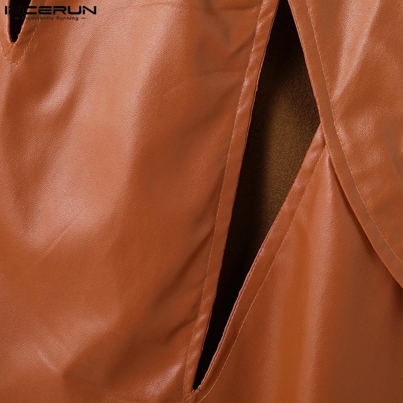 INCERUN Męskie bezrękawniki z wycięciami, ażurowe, codzienne, luźne, z PU skóry