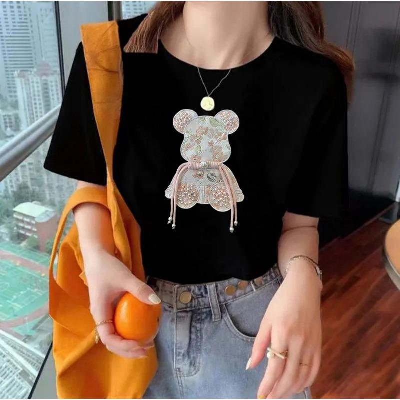 VEZFAA Women's Fashion Casual Summer Spring Short Sleeve O-Neck Blouses & Shirts