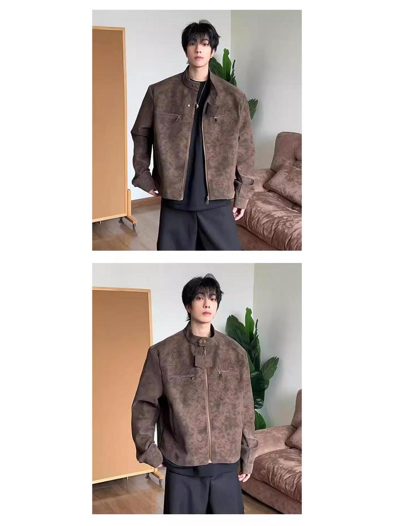 Men's Retro Stand Collar PU Leather Motorcycle Jacket - Spring Casual Design