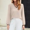 Női Divat Alkalmi V-nyakú Egyszínű Laza Hosszú Ujjú Póló Felső