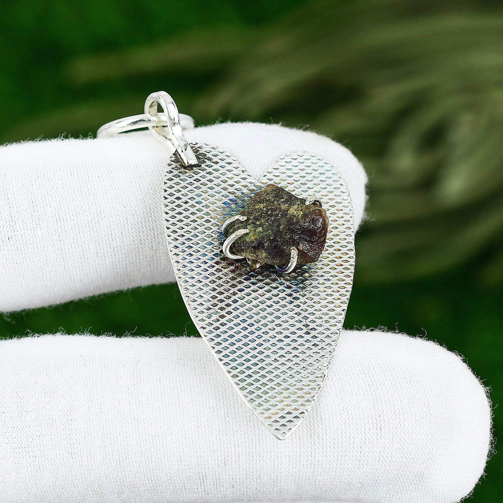 

Sterling Silver Pentagon Moldavite Quartz Rough Stone Birthday Pendant Jewelry