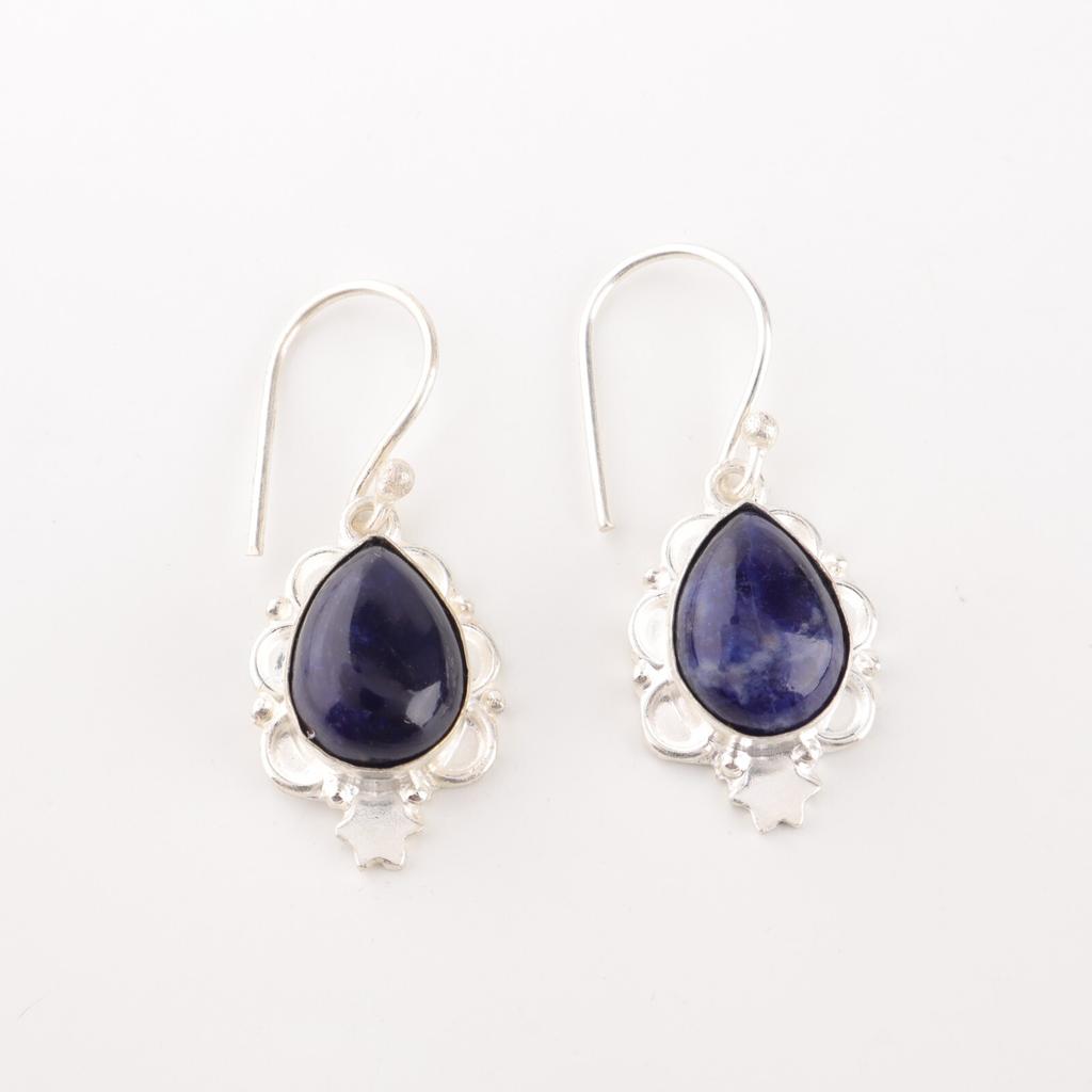 Natural Sodalite Gemstone 925 Stamped Silver Handmade Jewelry Earrings For Women EE-163-29