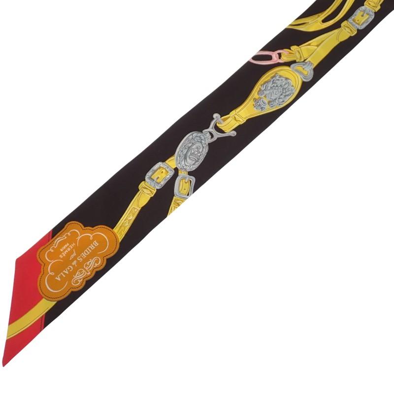 HERMES  063940S 12  Scarf Black/yellow Silk Women