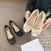 Women's Low Cut Ballet Flats Shoes Casual Retro Bow Patent Leather Slip On Flat Round Toe Shallow Mouth Loafer Mujer Zapatos