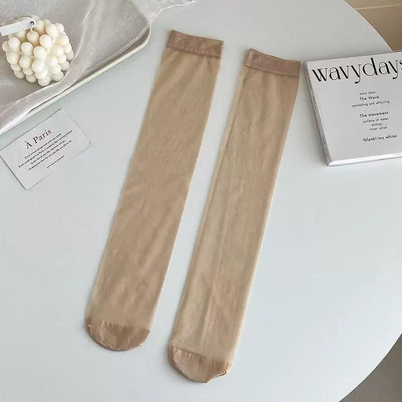 Ultra-Thin Core-Spun Silk Over-the-Knee Stockings: Anti-Snag Flesh-Colored Thigh-High Concealer Socks for Women.