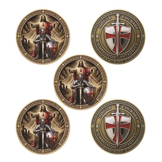 Helig Beskyddare Kristet Utmaningsmynt Riddare Bön Design Minnesmynt Tro Symbolik Andlig Gåva