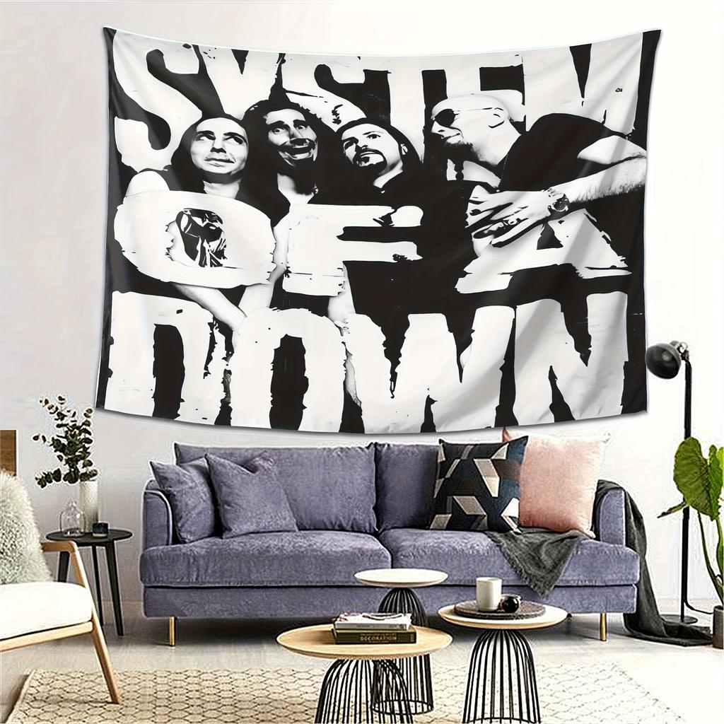 1pz Tessuto Retro Metal System Of A Down Stampa 2D Poliestere Appeso a Parete Arte da Parete Band Nu Metal per Camera da Letto Soggiorno Idea