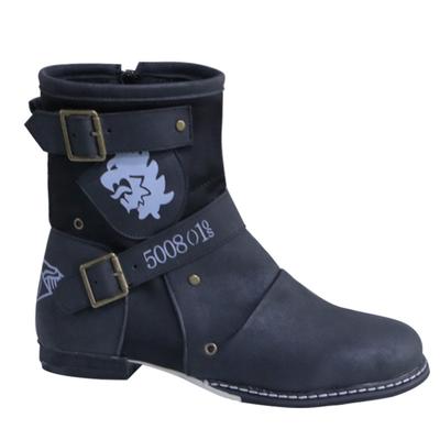 Autumn and Winter Round Head European and American Retro Metal Buckle Side Zipper Men's Large Size Leather Boots