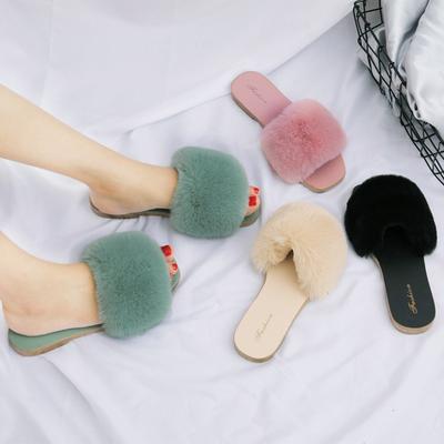 Women's Faux Fur Slides Fashion Flat Open-toe Slippers