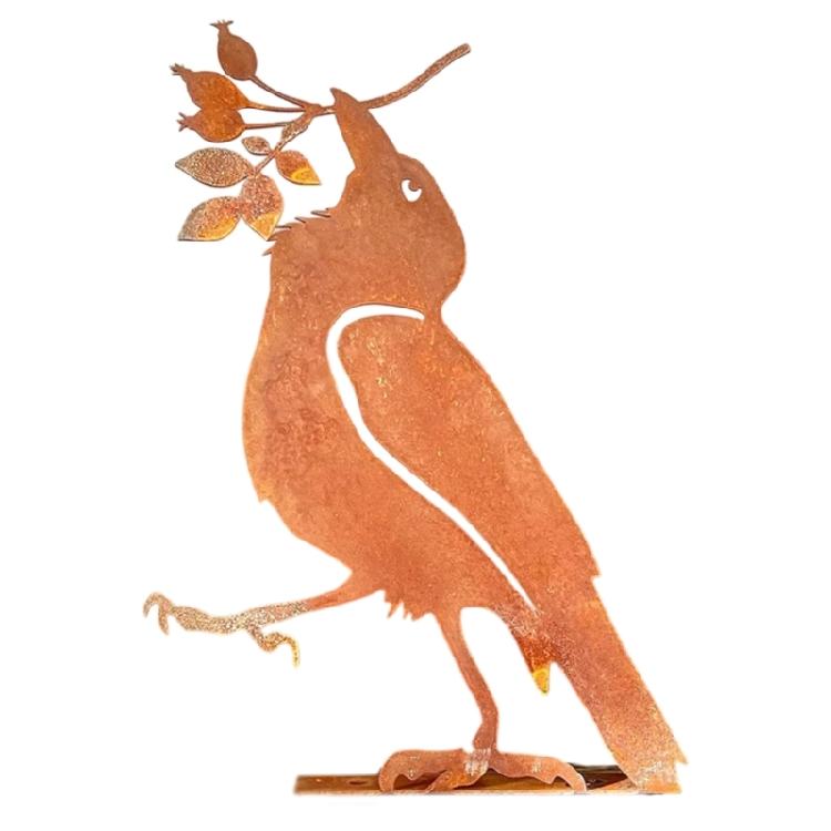 Aged Iron Bird Yard Sculpture Outdoor Decoration Distressed Metal Bird Garden Statue Antique Look Decorative Sculpture