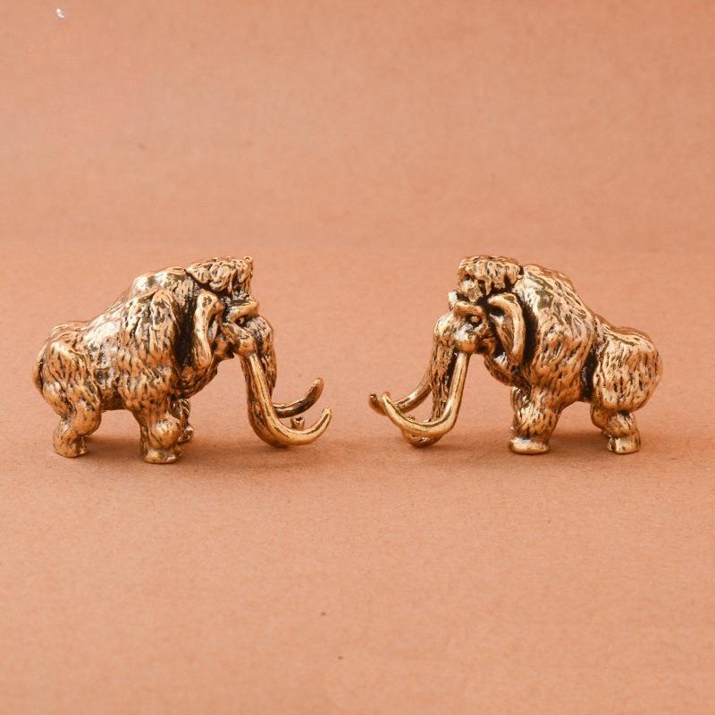 Antique Bronze Cute Mammoth Miniature Figurines Desk Ornament Decorations Accessories Copper Animal Sculpture Home Decor Crafts