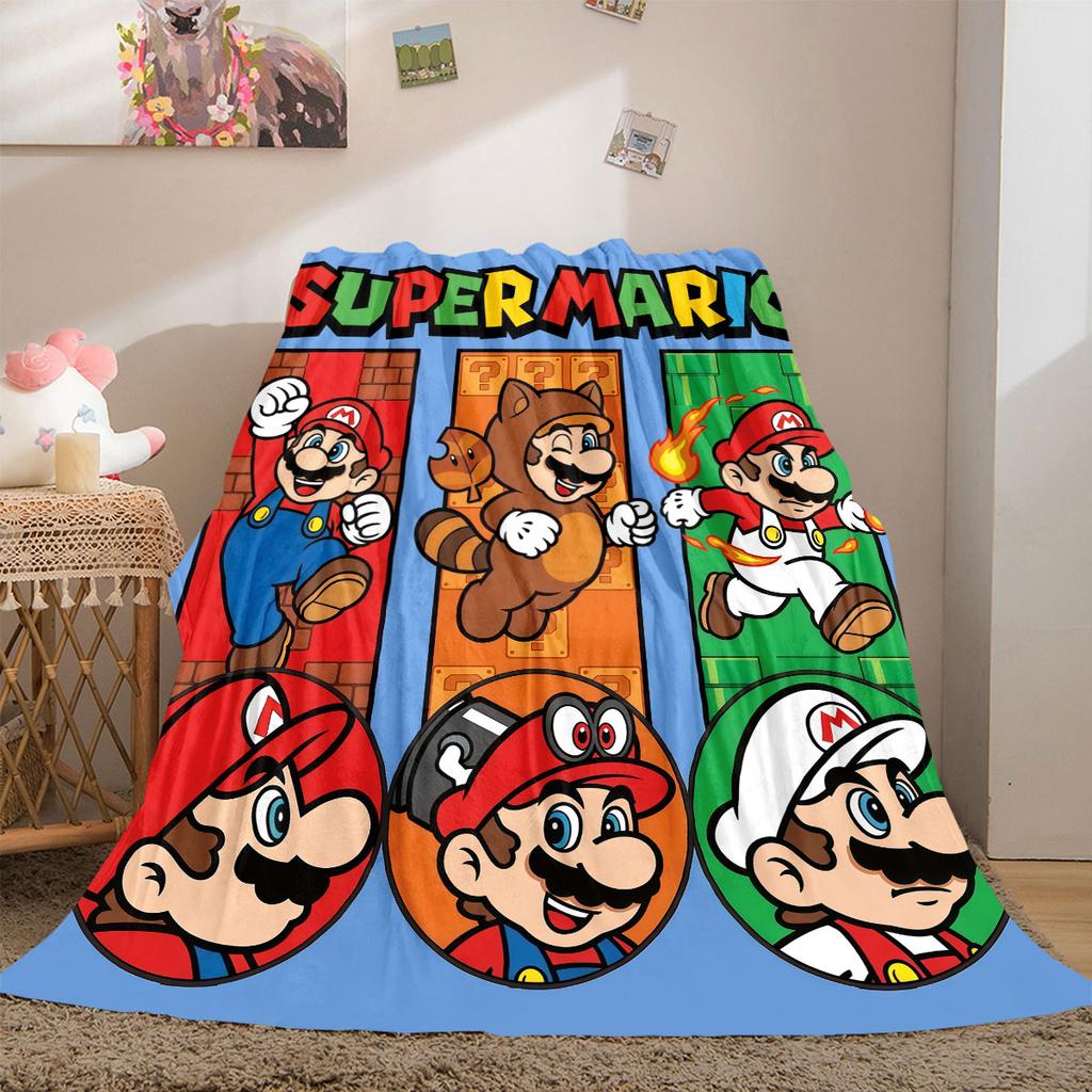 Super Mario Awesome 2D Print Flannel Blanket, Cartoon Style for Bedroom, Soft Bedding for Travel Throw_LIAN