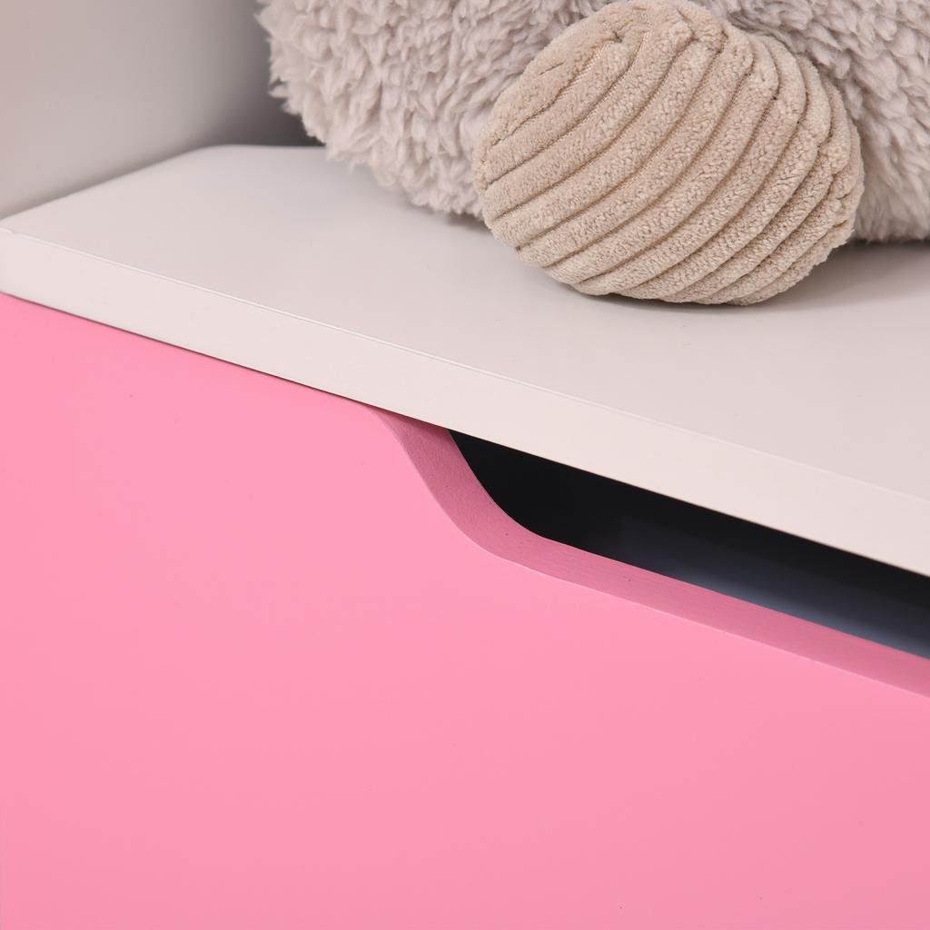 Storage Bench with Backrest in Wood for Children from 3-6 Years, 60x30x50 cm, Pink