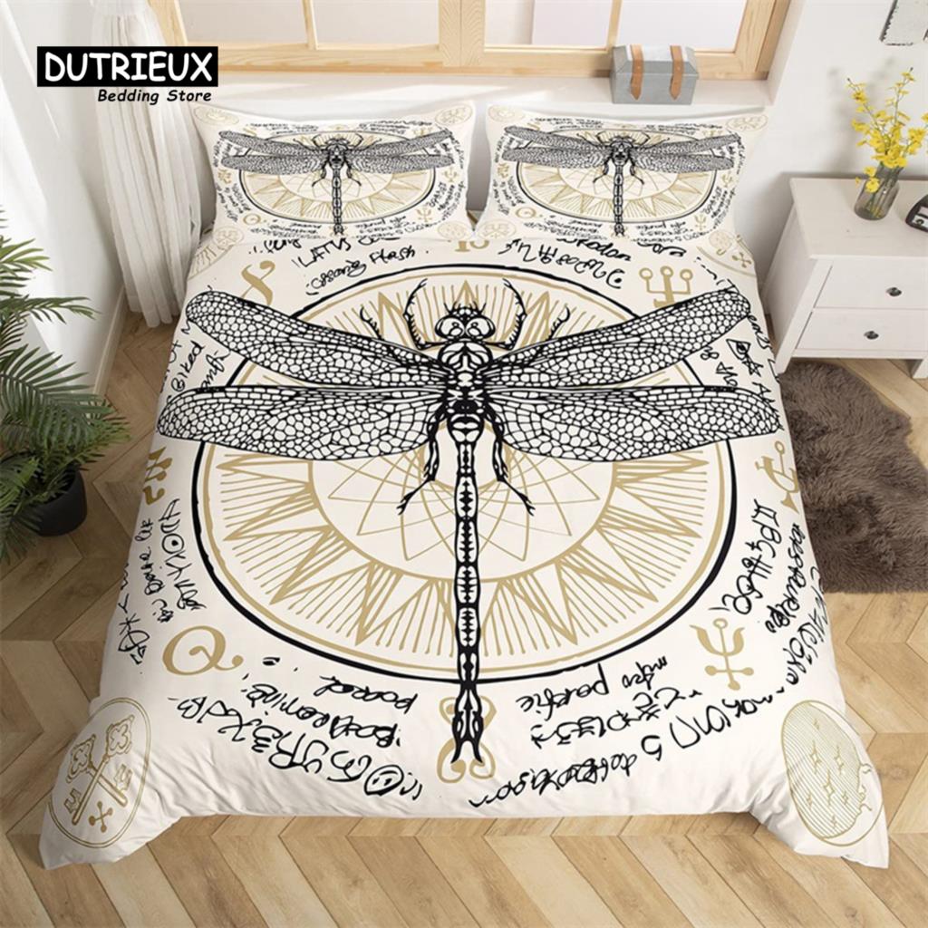 Breathable Trendy King Queen Dragonfly Size Chic Animal Polyester Bohemia Mandala Flowers Bed Comforter