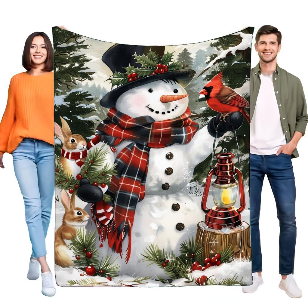 Snowman and Cardinal Cozy Fleece Blanket Soft Plush Throw Perfect for Winter Decor, Holiday Gift Idea for Home and Love Ones, Li