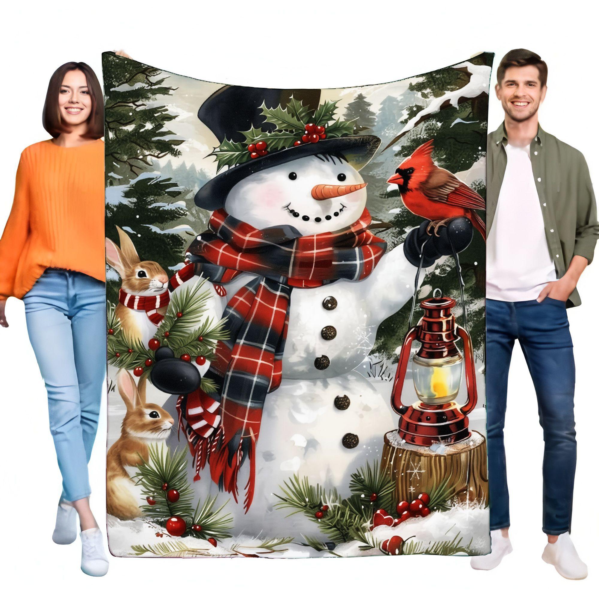 Snowman and Cardinal Cozy Fleece Blanket Soft Plush Throw Perfect for Winter Decor, Holiday Gift Idea for Home and Love Ones, Li 75X95CM