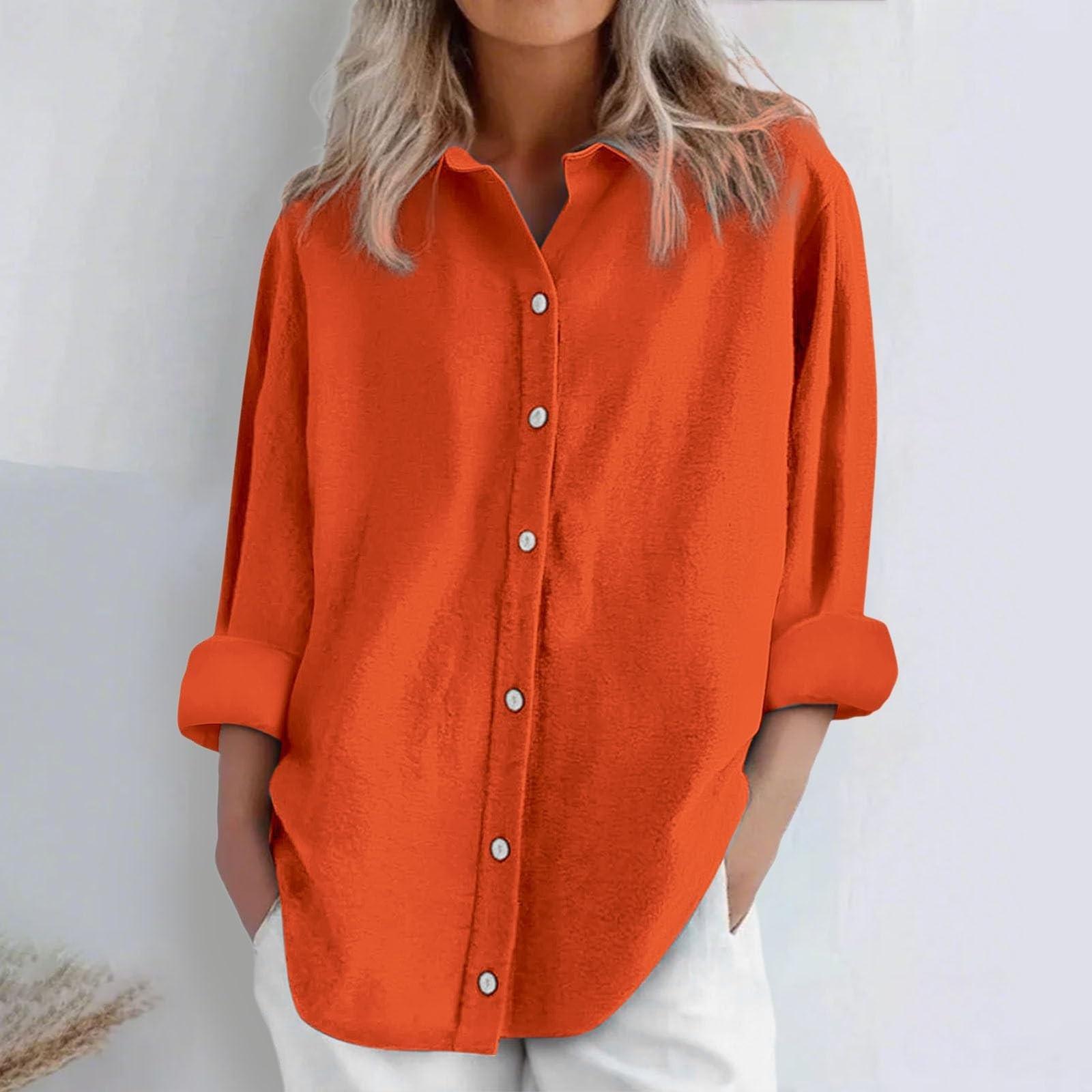 

Women s Fashion Casual Solid Colour Cotton Button Cardigan Long Sleeve Top XL шафрановий