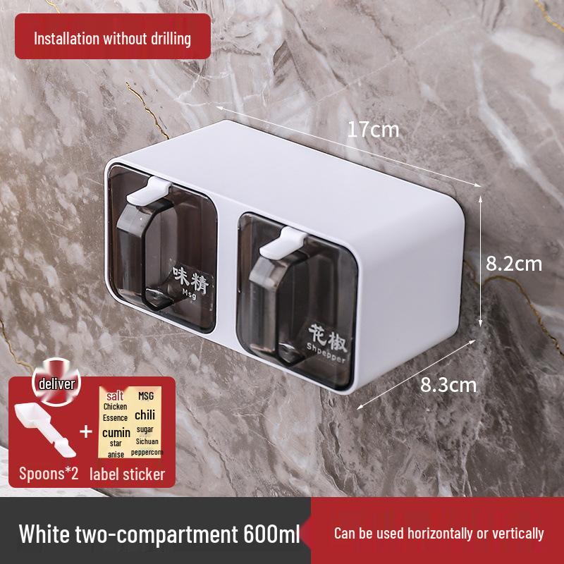 Wall-Mounted Punch-Free Multi-Compartment Seasoning Storage Box