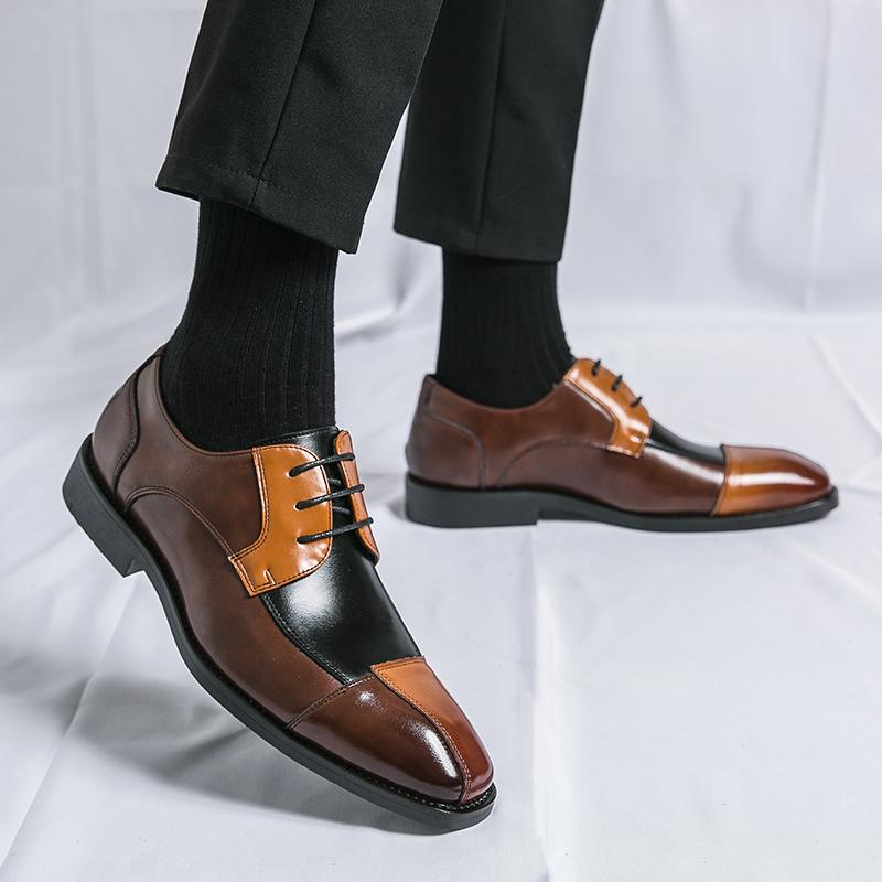 Fashion Men Retro Formal Shoes Summer PU Lace Up Office Business Derby Shoes British Splicing High-quality Shoes Size 38-48 Men Shoes