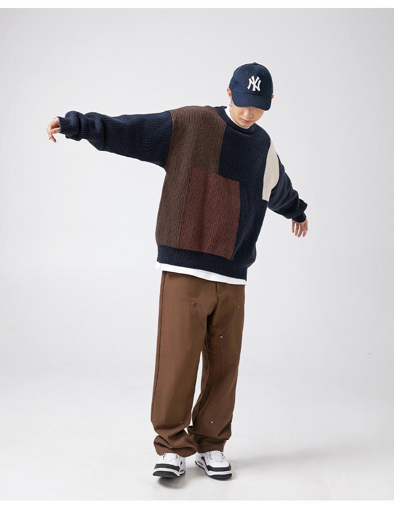 Unisex Color Block Striped Sweater, Autumn/Winter, Japanese Style, Loose Fit, Thick Knit