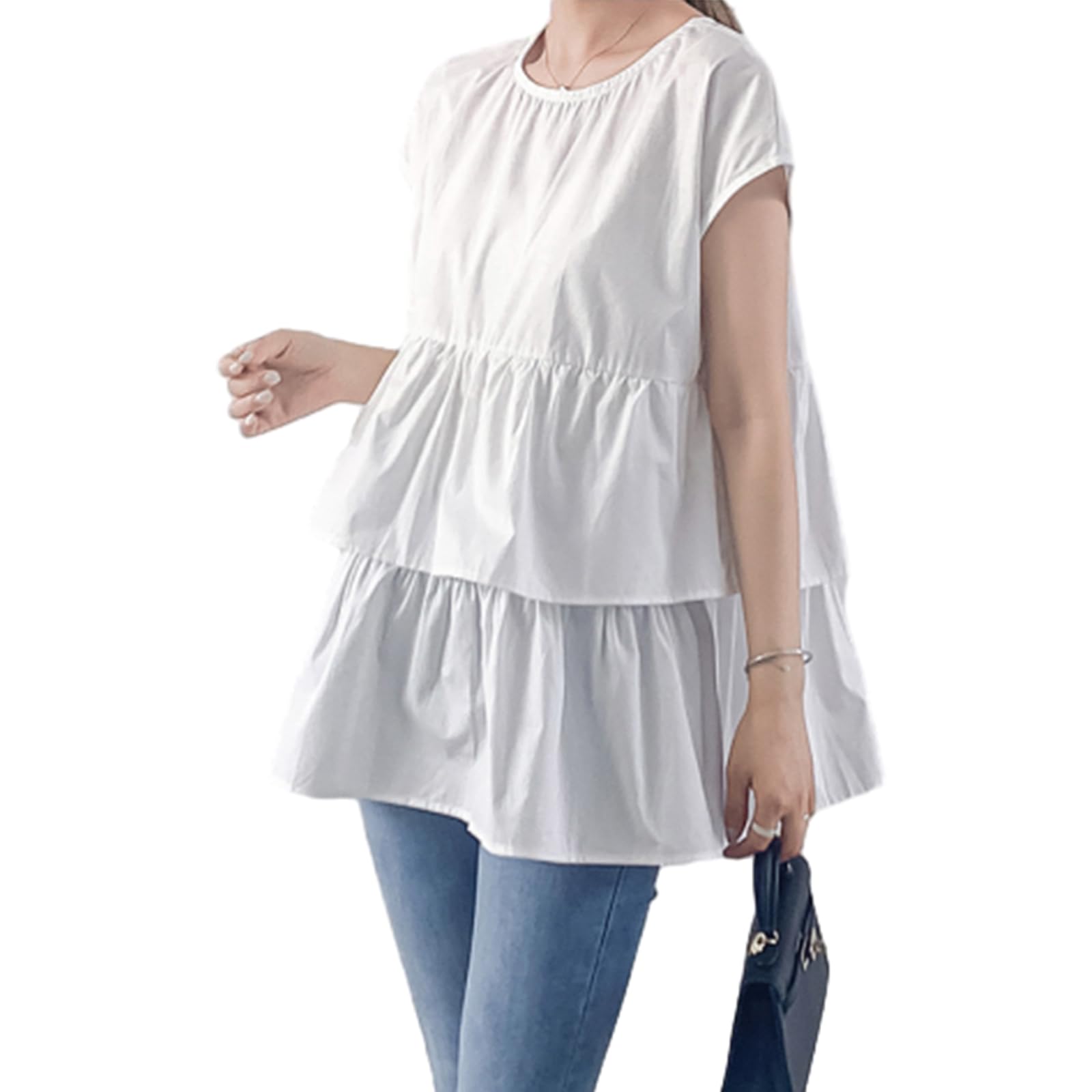 

Клетчатый Круглый Однотонный Свободный Идеально для Лета [CCGGOWMM] Женская Блузка, Горловина, Без рукавов, Легкий, Цвет, Посадка, Мягкий, Прохладный, Стильный, белый