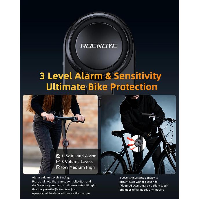115dB Loud Bike Anti Theft Alarm Wireless Rechargeable Waterproof Bicycle Alarm Security Alarm for E-Bike Motorcycle Scooter 3