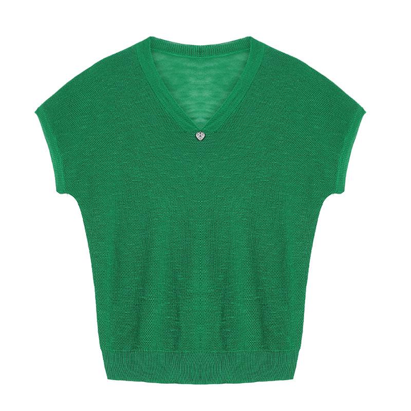 Plus Size V-Neck Fly Sleeve Ice Silk Knitwear - Lightweight Summer Top for Women