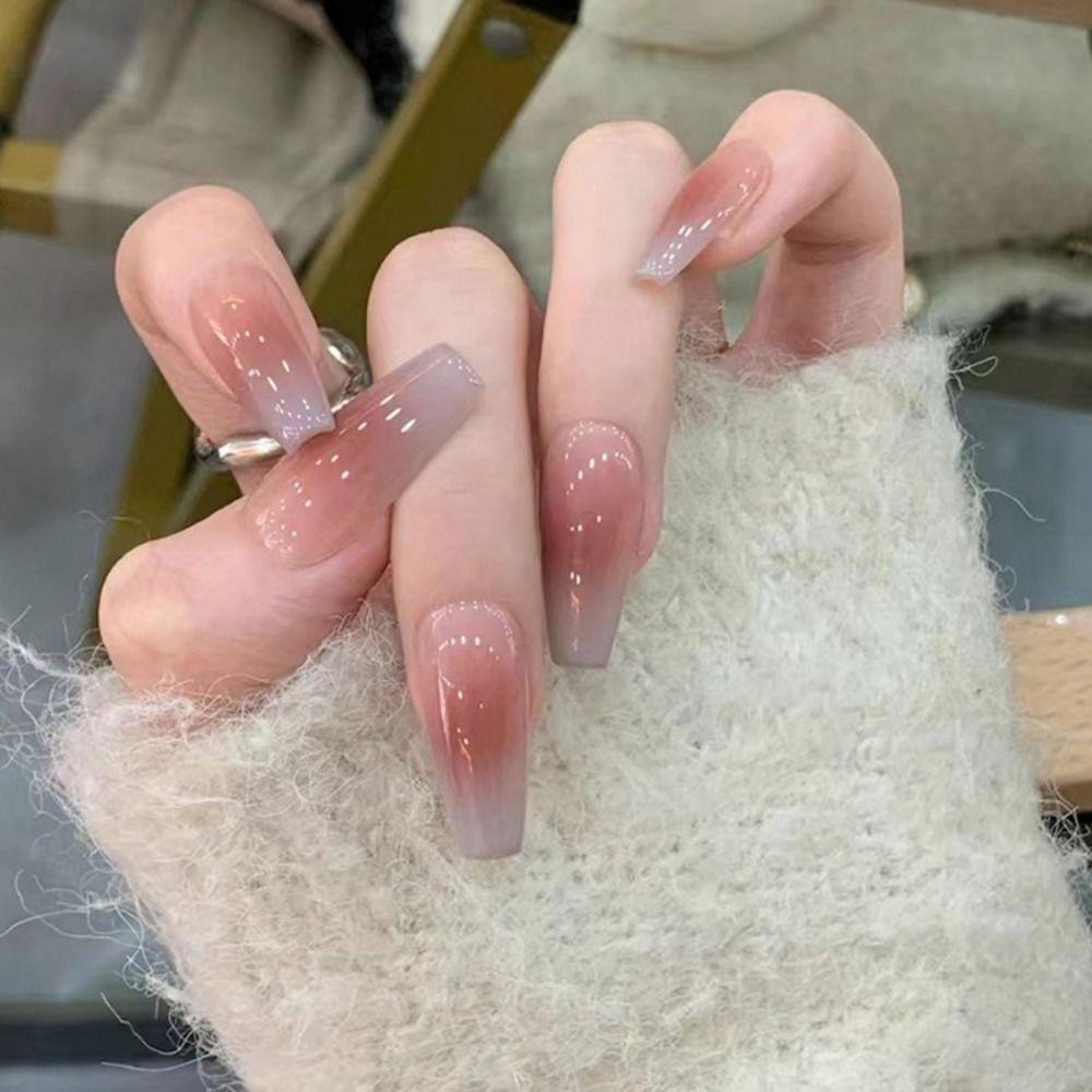 With Glue French False Nails Gradients Nail Tips Fashion Fake Nails  for Women and Girls