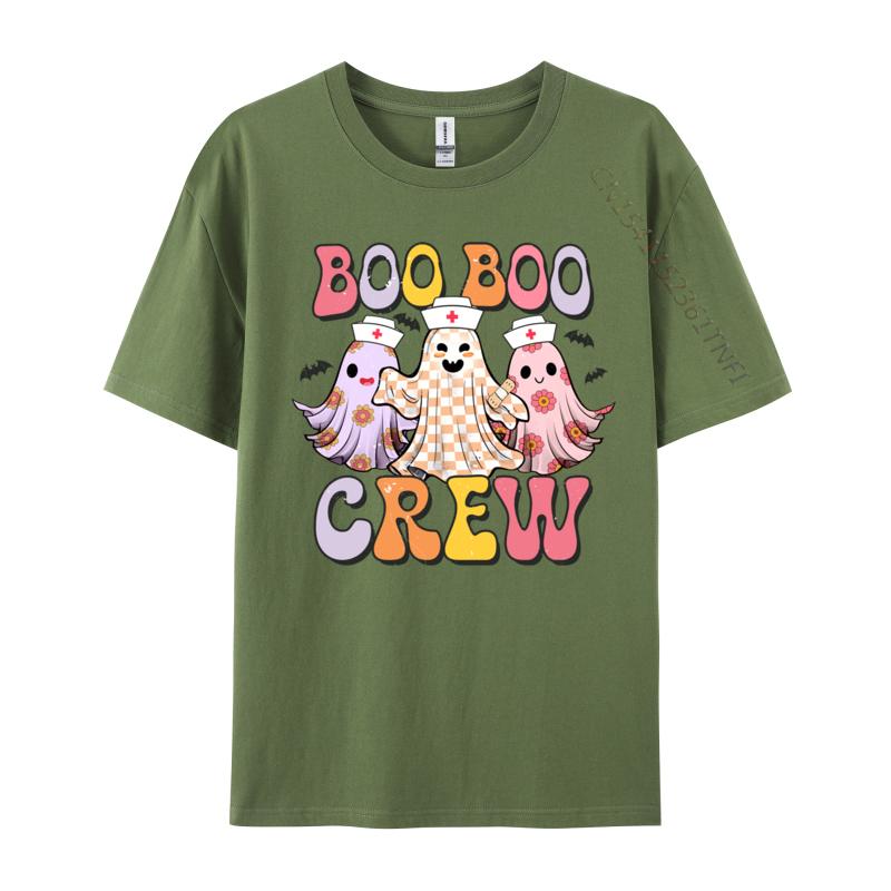 Groovy Boo Boo Crew Nurse Funny Ghost Halloween Nurse Casual 3D Printed T-Shirt for Men Pure Cotton Tops Shirts Funny Tee