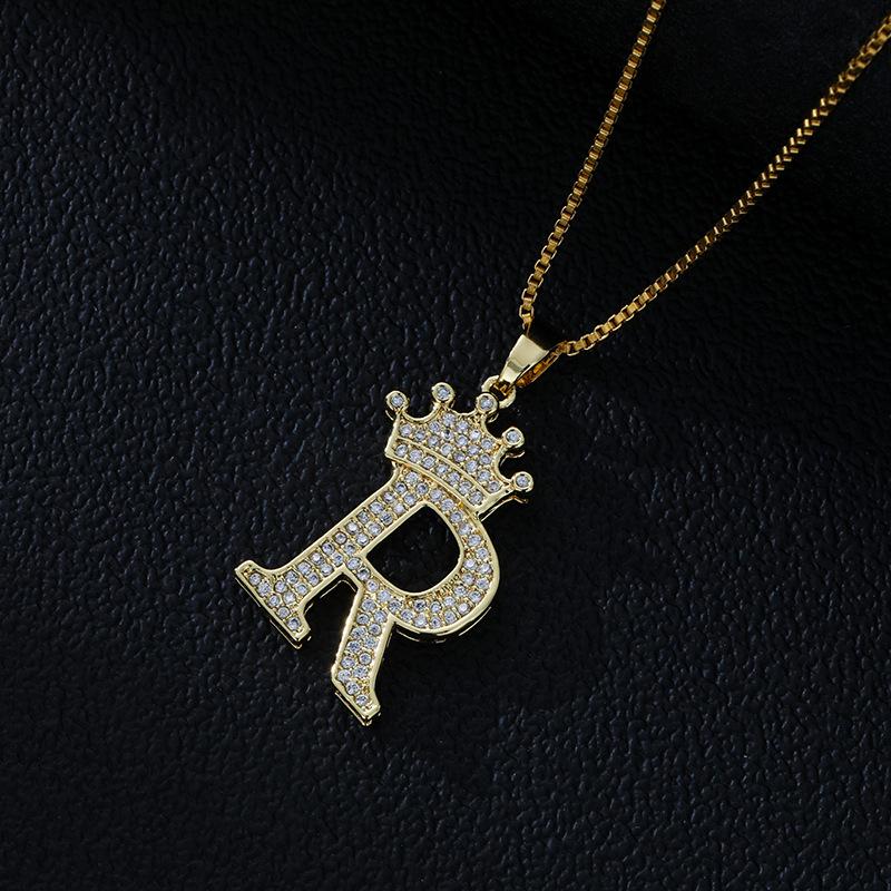 Fashion High-End Crown Letter Necklace Women'S Zircon Pendant Niche Stainless Steel Hip-Hop Pendant Accessories