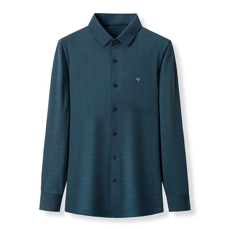 Spring and Autumn New Men's Casual Long-Sleeved Shirt Lapel Light Business Professional Seamless Adhesive Shirt Men