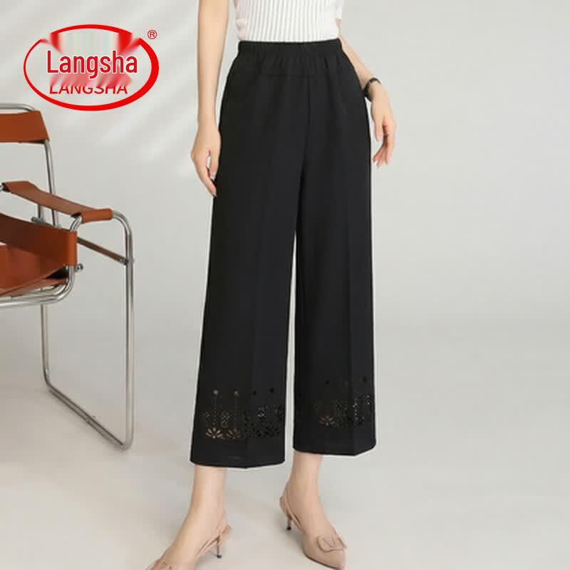 LangSha Mid-Aged Women s Solid Straight Leg Cropped Pants 4XL