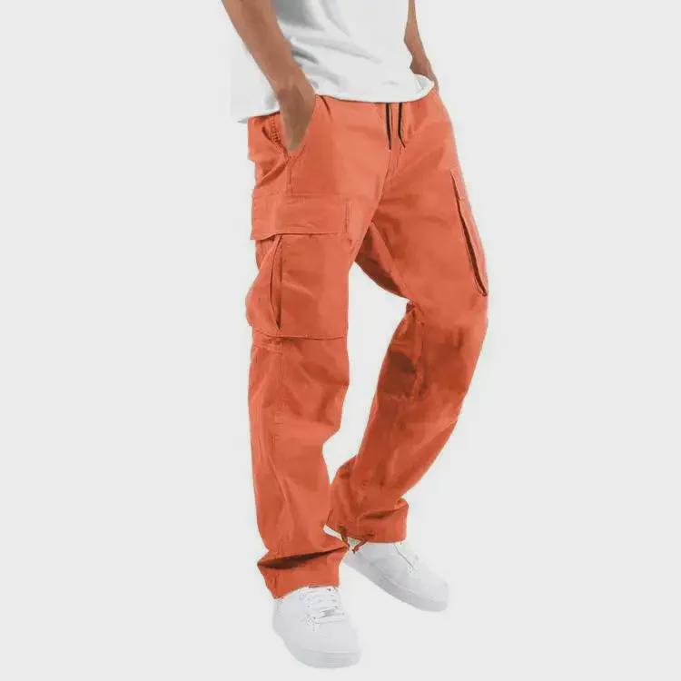 Men's Straight Casual Multi-Pocket Overalls for Spring and Autumn with Drawstring.