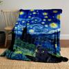 Swirling Starry Sky with Vibrant Yellow Stars Over a Peaceful Town. for All Seasons Blanket Lunch Break Throw Gift