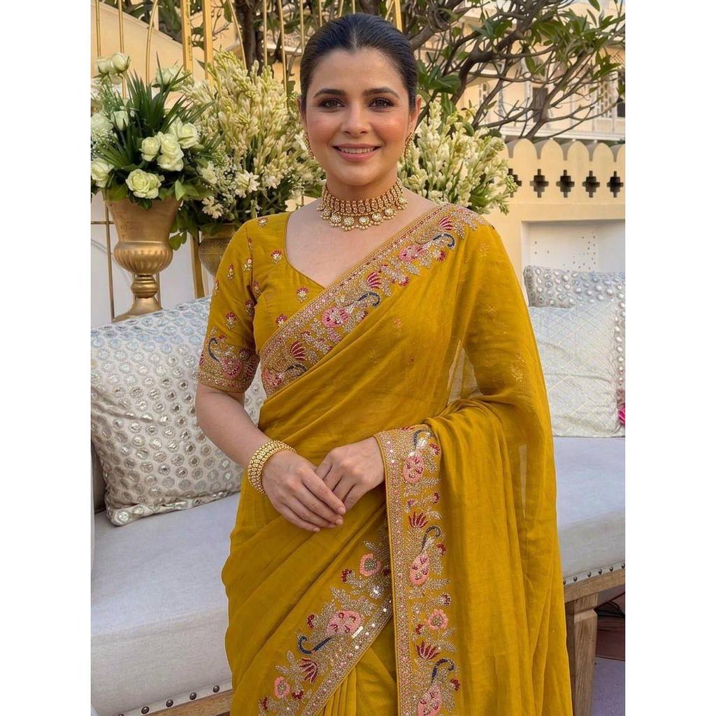 Wedding Collection Soft Star Georgette Saree – Embroidery Cutwork Elegance