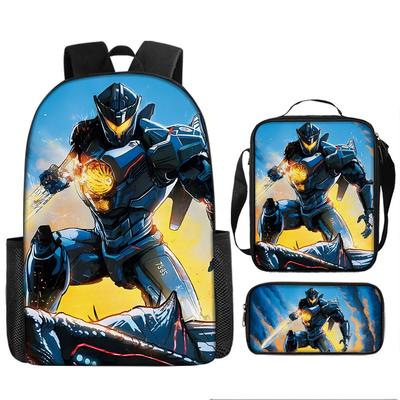 Pacific Rim Schoolbag, Primary and Secondary School Students, Boys, Mecha War, Monster Backpack, Kindergarten Burden Reduction Three-piece Set