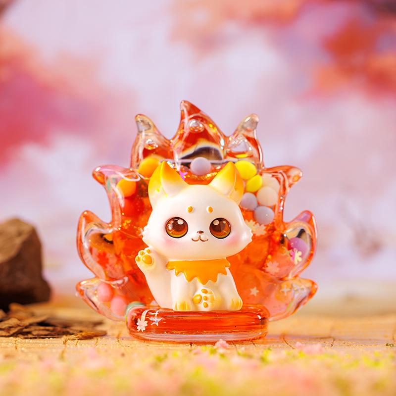 Iridescent Nine-Tailed Fox Blind Box: Adorable Sand Flowing Desktop Ornament Figurine Gift