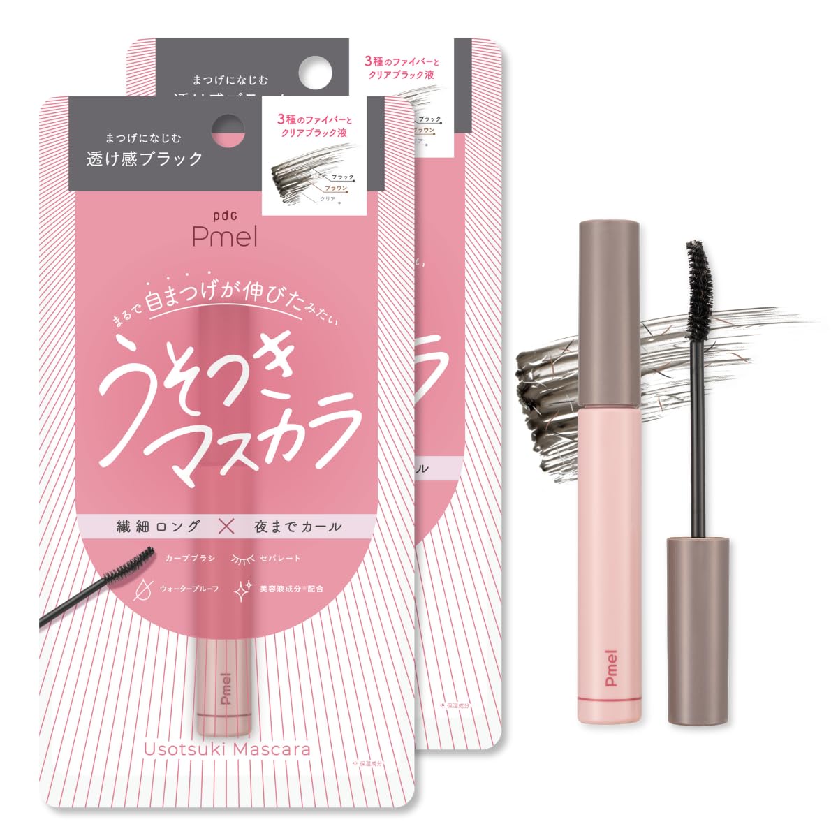 Pmel Usotsuki Набор Туши для Ресниц, Черная, 2, Натуральная, Разделяющая, Удлиняющая, Подкручивающая, Водостойкая, Щеточка, Волокна, Наращивание
