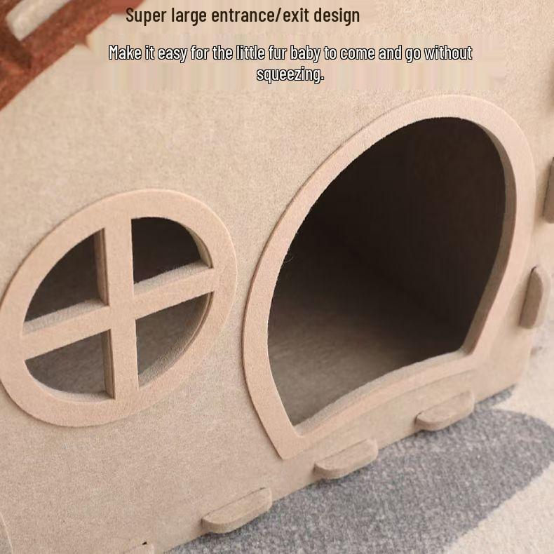 Felt Wood Cat Tunnel Bed: Multi-Functional, Semi-Enclosed, All-Season Cat Bed with Paw Design