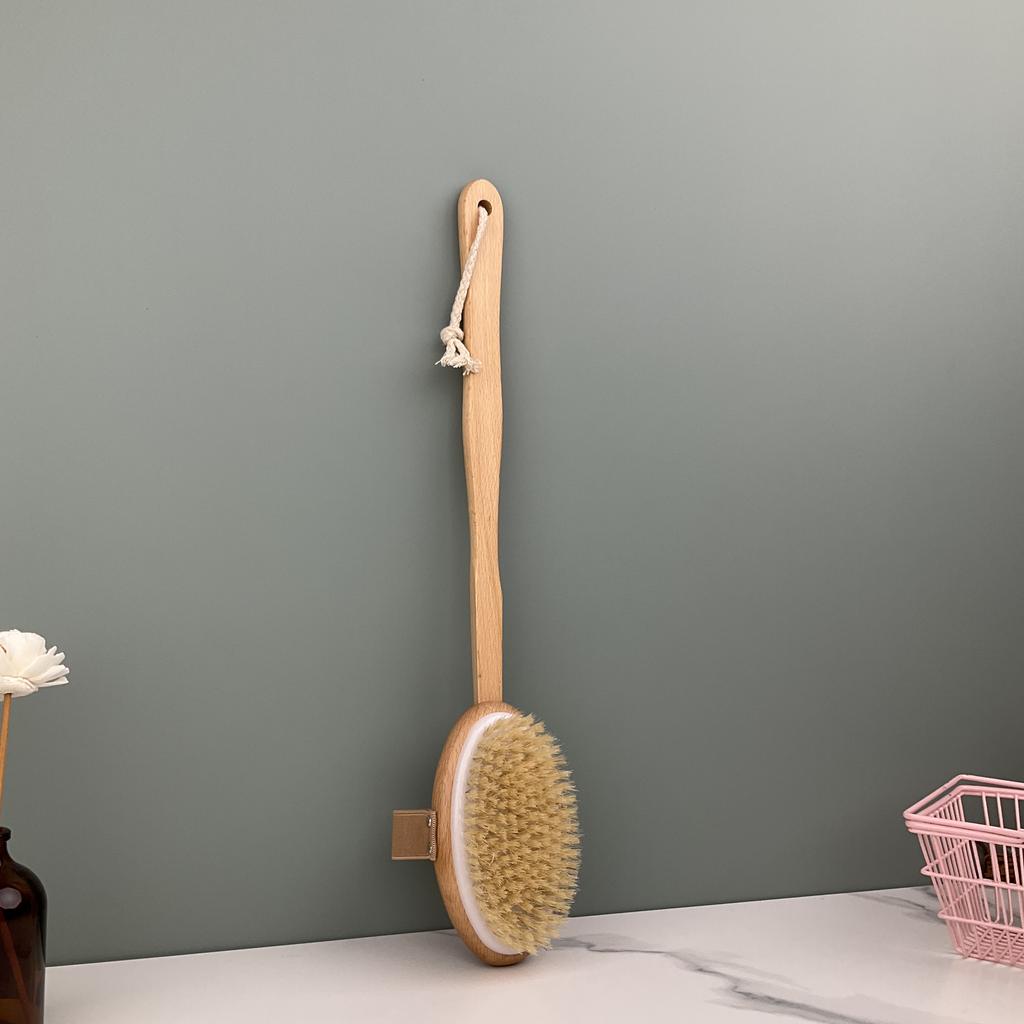 Charming Long Handle Detachable Natural Boar Bristles Bath Brush Exfoliating Massage Back Scrubber Dry Brushes for Skin Product