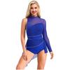 Damen Lyrisches Tanzkostüm Glitzernde Strasssteine Gerafftes Mesh-Overlay Asymmetrischer Rock-Leotard