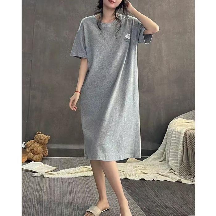 

Summer Korean-style Short-sleeved T-shirt Dress, Home Nightgown, Long Over-the-knee Long Dress, Loose Large-sized Fashionable and Individual Dress 4XL серый