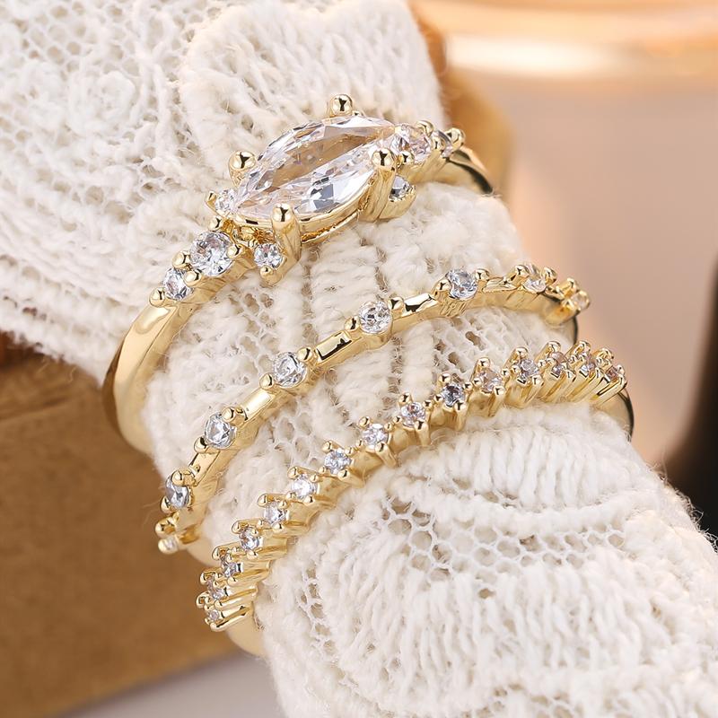 Delicate Gold Color Wedding Rings Set for Women Engagement Bridal CZ Stackable Ring Fashion Jewelry Size 6-10
