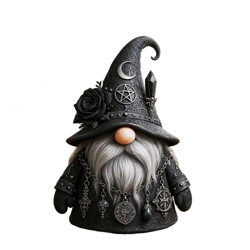 Resin Gothic Wizard Gnome Figurine Creative Cute Dark Fantasy Statue Unique Gothic Gnomes Collectible чёрный