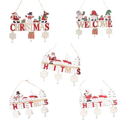 Wooden Christmas Hanging Pendant Fireplace Party with Bells Door Plaque Sign