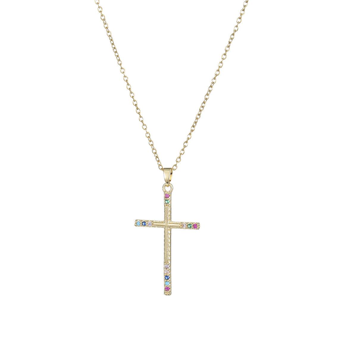 

Stainless Steel Chain New Colorful Zircon Cross Pendant Necklaces for Women Men Gold Silver Color Fashion Cool Jewelry Gifts