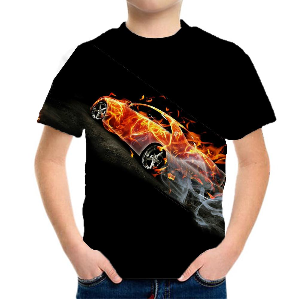 Boys' clothing, racing patterns, children's T-shirts, short sleeved children's clothing, 3D fashion clothing, boys' and children's summer clothing