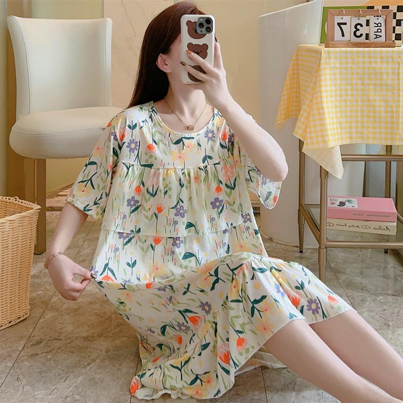 Anti-bumping Nightdress Women's Summer Pastoral Small Floral Thin Skirt New Year's Loose Loungewear Dress